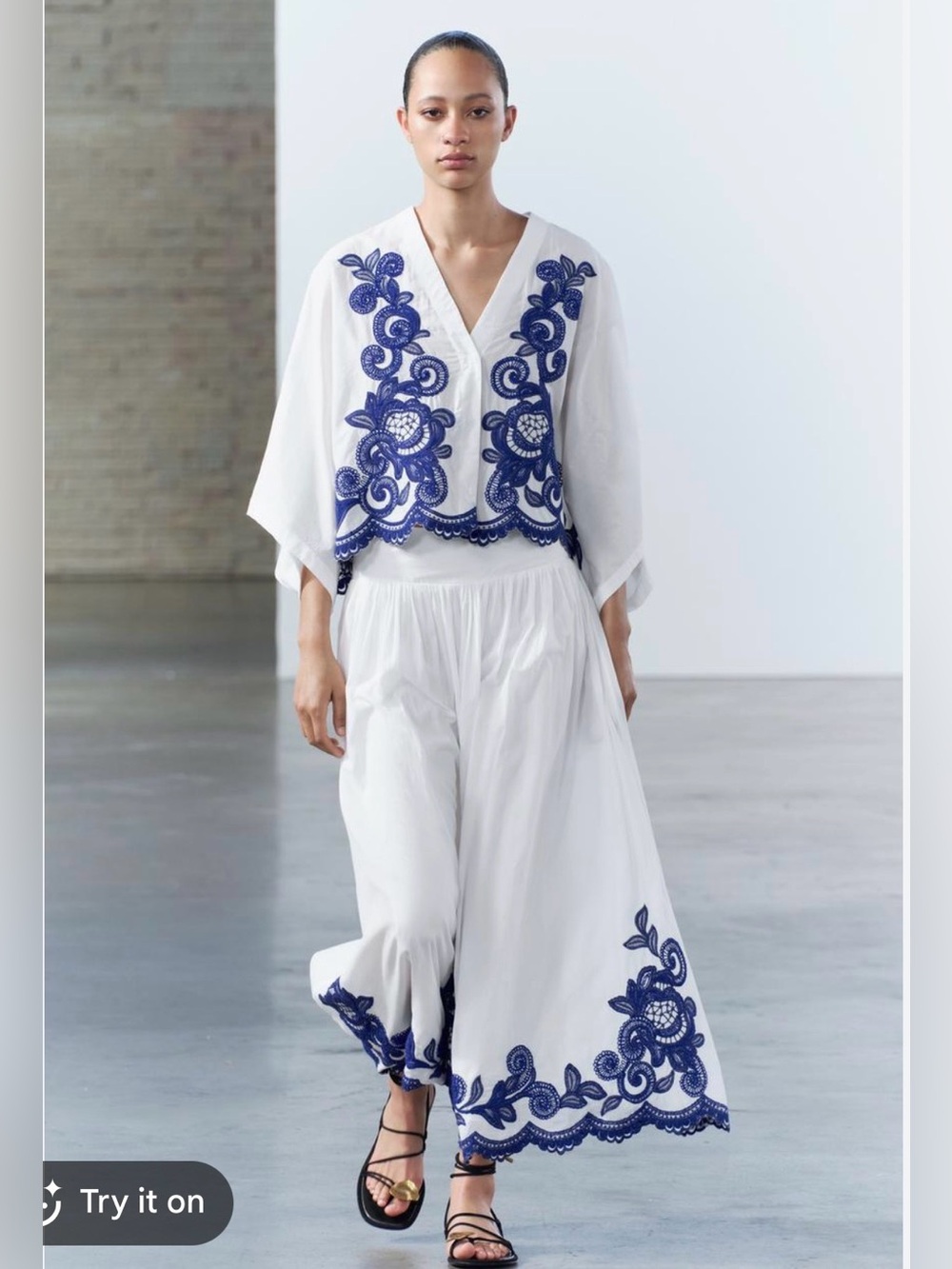 ZARA‎ ZW Collection Contrast Embroidered Top and Skirt